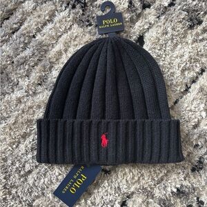 Polo by Ralph Lauren Black Wool Ribbed Beanie